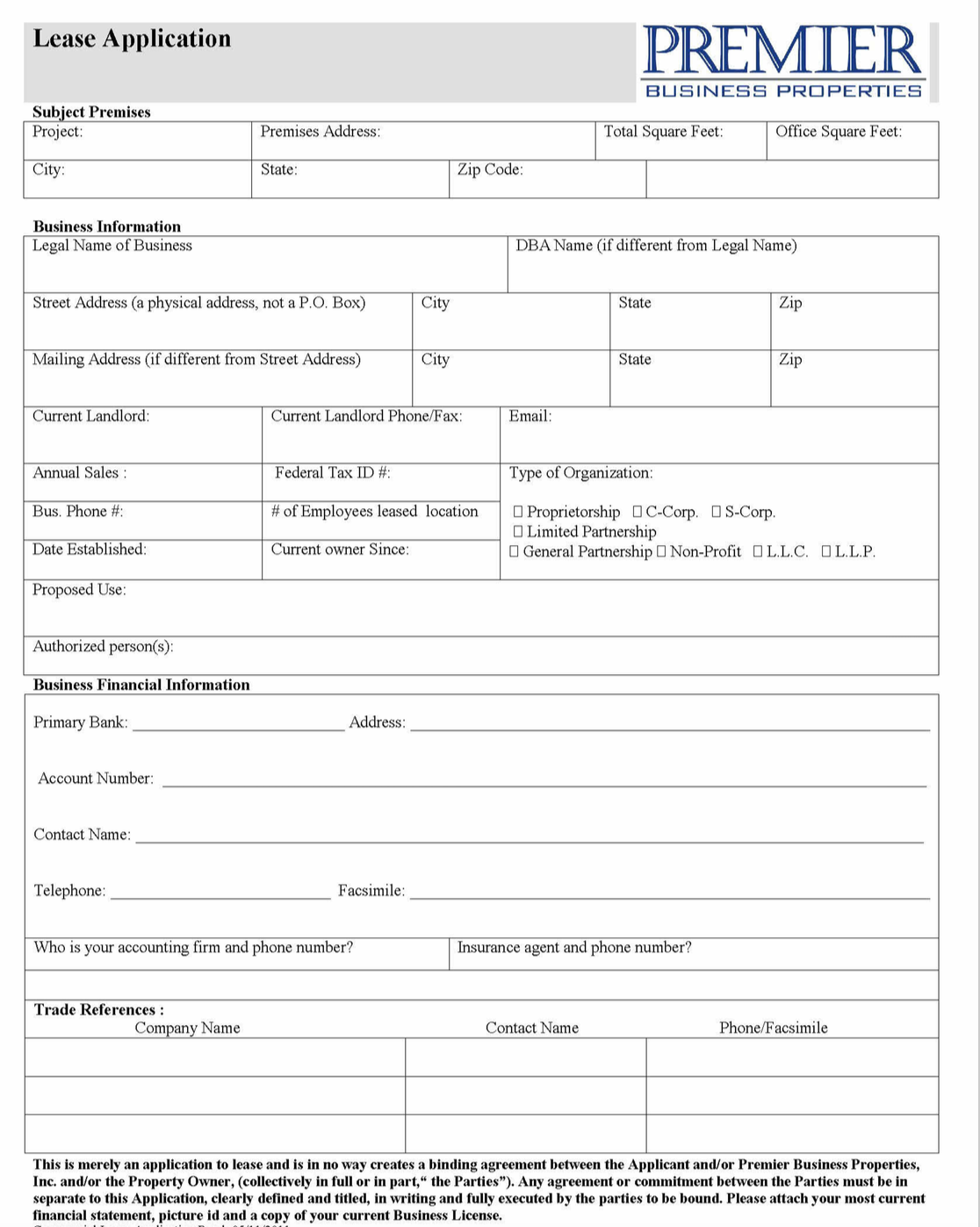 Premier lease application